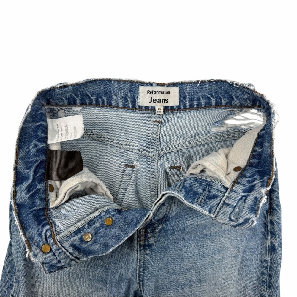 Reformation Perfectly Distressed Cynthia High-Rise Straight Jeans In Blue Sz 23 - Picture 4 of 12